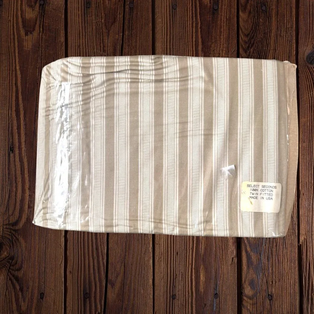 Vintage Springs Twin Fitted Sheet Beige Tan Stripe USA Cotton Hotel Luxe NIP